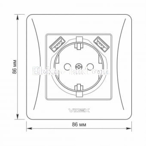 Розетка одинарная с заземлением и 2USB серебряный шелк Videx Binera 